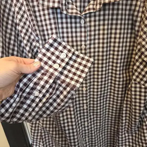 Lands' End Women's 22W Brown and White Gingham Cotton Button-Up Shirt - Picture 4 of 8